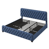 Hearth and Haven Barnett Upholstered Platform King Bed with Tufted and Four Drawers, Blue