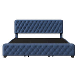 Hearth and Haven Barnett Upholstered Platform King Bed with Tufted and Four Drawers, Blue