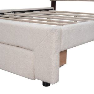 English Elm Teddy Fleece Queen Platform Bed with LED Lighting USB Ports and Under Bed Storage WF309187AAA