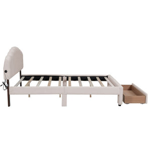 English Elm Teddy Fleece Queen Platform Bed with LED Lighting USB Ports and Under Bed Storage WF309187AAA