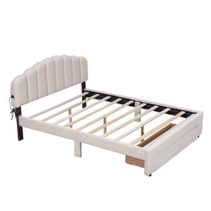 English Elm Teddy Fleece Queen Platform Bed with LED Lighting USB Ports and Under Bed Storage WF309187AAA