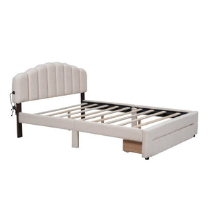 English Elm Teddy Fleece Queen Platform Bed with LED Lighting USB Ports and Under Bed Storage WF309187AAA