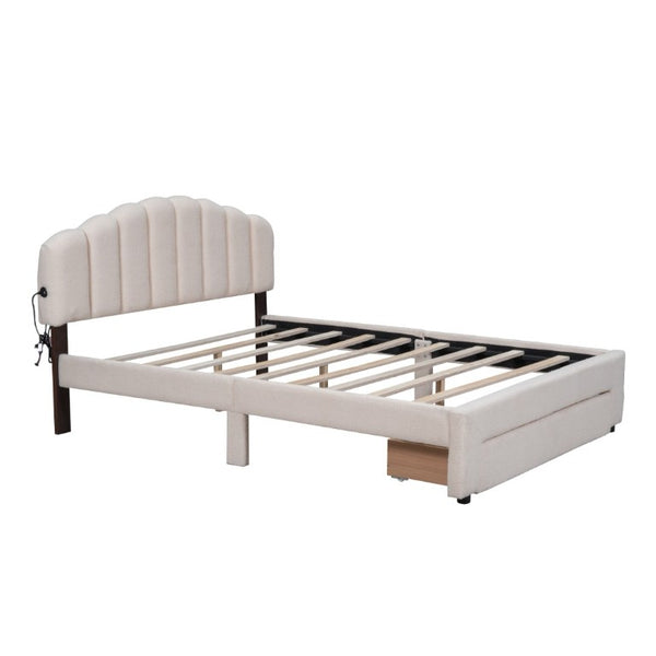English Elm Teddy Fleece Queen Platform Bed with LED Lighting USB Ports and Under Bed Storage WF309187AAA