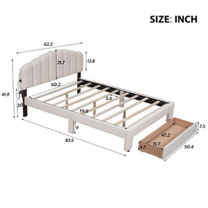 English Elm Teddy Fleece Queen Platform Bed with LED Lighting USB Ports and Under Bed Storage WF309187AAA