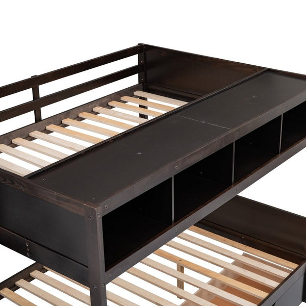 English Elm 1/3 Twin Over Full Solid Pine Bunk Bed with Stair Storage and Under Bed Drawers WF309398AAP
