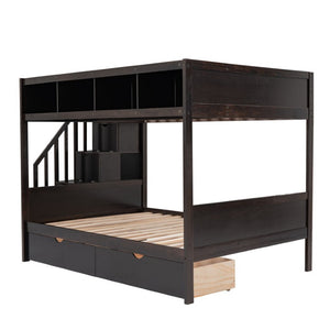 English Elm 1/3 Twin Over Full Solid Pine Bunk Bed with Stair Storage and Under Bed Drawers WF309398AAP