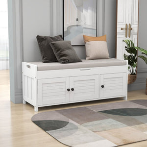 English Elm Trexm Farmhouse Entryway Storage Bench with Shutter Doors Hidden Cavity Cushion WF310529AAK