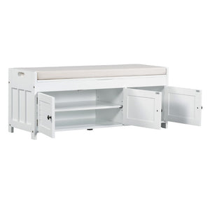English Elm Trexm Farmhouse Entryway Storage Bench with Shutter Doors Hidden Cavity Cushion WF310529AAK