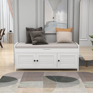 English Elm Trexm Farmhouse Entryway Storage Bench with Shutter Doors Hidden Cavity Cushion WF310529AAK