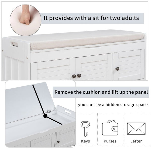 English Elm Trexm Farmhouse Entryway Storage Bench with Shutter Doors Hidden Cavity Cushion WF310529AAK
