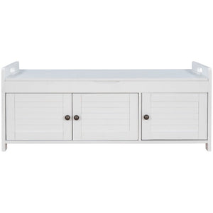 English Elm Trexm Farmhouse Entryway Storage Bench with Shutter Doors Hidden Cavity Cushion WF310529AAK
