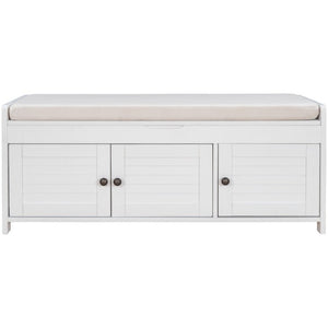 English Elm Trexm Farmhouse Entryway Storage Bench with Shutter Doors Hidden Cavity Cushion WF310529AAK