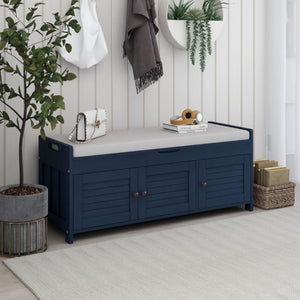 English Elm Trexm Pine Wood Entryway Storage Bench with Shutter Doors and Linen Cushion Seat WF310529AAM