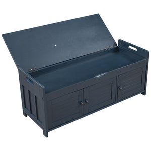 English Elm Trexm Pine Wood Entryway Storage Bench with Shutter Doors and Linen Cushion Seat WF310529AAM