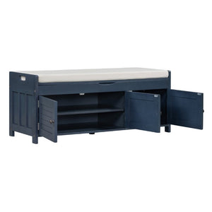 English Elm Trexm Pine Wood Entryway Storage Bench with Shutter Doors and Linen Cushion Seat WF310529AAM