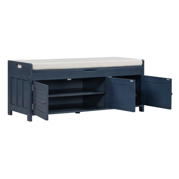 English Elm Trexm Pine Wood Entryway Storage Bench with Shutter Doors and Linen Cushion Seat WF310529AAM