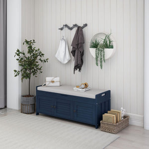 English Elm Trexm Pine Wood Entryway Storage Bench with Shutter Doors and Linen Cushion Seat WF310529AAM