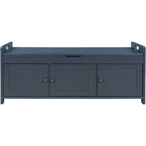 English Elm Trexm Pine Wood Entryway Storage Bench with Shutter Doors and Linen Cushion Seat WF310529AAM