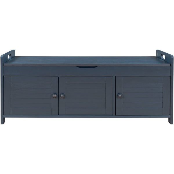 English Elm Trexm Pine Wood Entryway Storage Bench with Shutter Doors and Linen Cushion Seat WF310529AAM