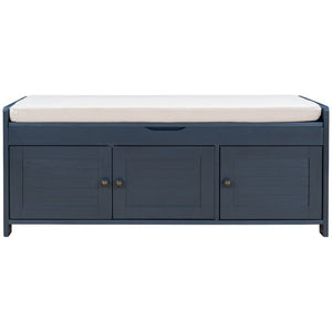 English Elm Trexm Pine Wood Entryway Storage Bench with Shutter Doors and Linen Cushion Seat WF310529AAM