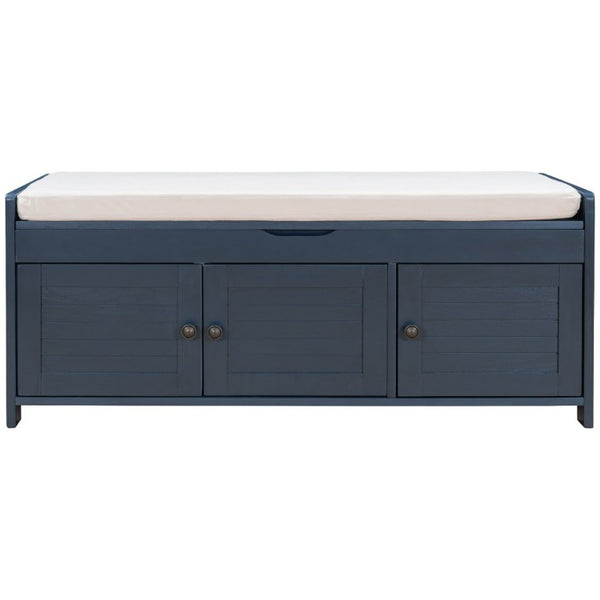 English Elm Trexm Pine Wood Entryway Storage Bench with Shutter Doors and Linen Cushion Seat WF310529AAM