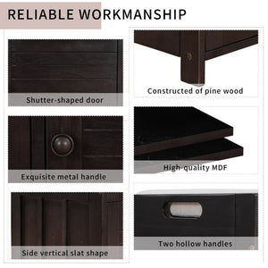 English Elm Trexm Rustic Entryway Bench with Shutter Doors Hidden Lift Top and Padded Linen Seat Espresso WF310529AAP