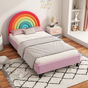 English Elm Rainbow Arched Velvet Twin Platform Bed Playful Padded Headboard for Kids Bedroom WF317595AAZ