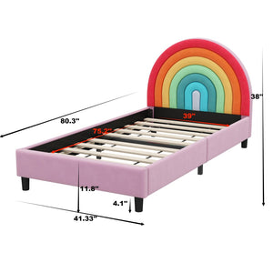 English Elm Rainbow Arched Velvet Twin Platform Bed Playful Padded Headboard for Kids Bedroom WF317595AAZ