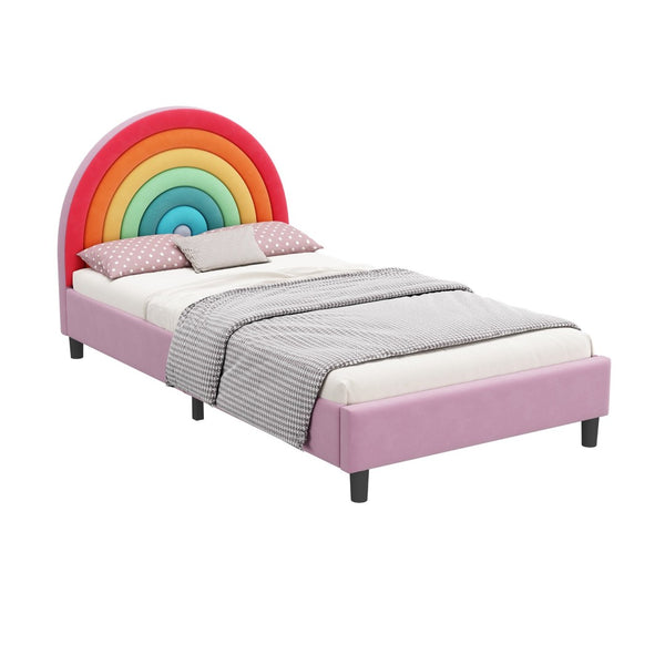 English Elm Rainbow Arched Velvet Twin Platform Bed Playful Padded Headboard for Kids Bedroom WF317595AAZ