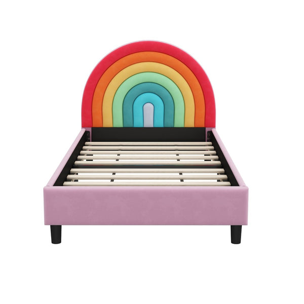 English Elm Rainbow Arched Velvet Twin Platform Bed Playful Padded Headboard for Kids Bedroom WF317595AAZ