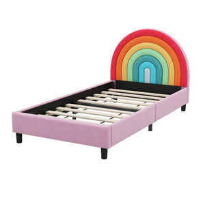 English Elm Rainbow Arched Velvet Twin Platform Bed Playful Padded Headboard for Kids Bedroom WF317595AAZ