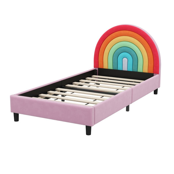 English Elm Rainbow Arched Velvet Twin Platform Bed Playful Padded Headboard for Kids Bedroom WF317595AAZ