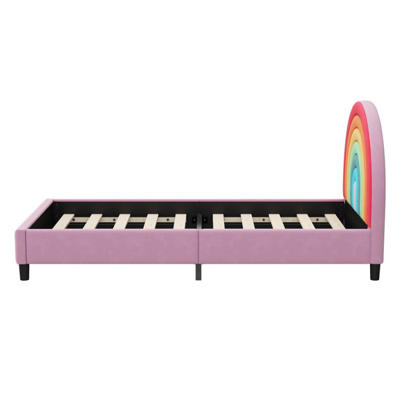 English Elm Rainbow Arched Velvet Twin Platform Bed Playful Padded Headboard for Kids Bedroom WF317595AAZ