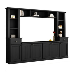 English Elm Tv Stand Modular Wall Unit with Adjustable Bridge Pier Cabinets and Open Shelving Black WF320396AAB