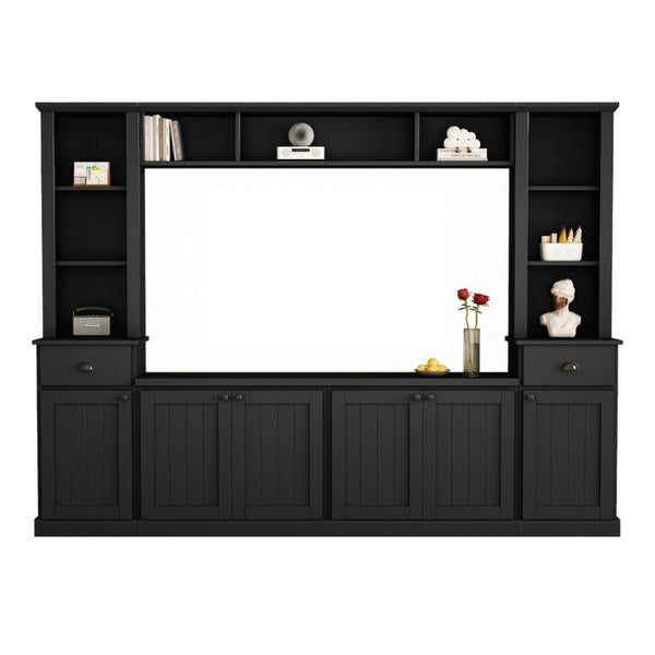 English Elm Tv Stand Modular Wall Unit with Adjustable Bridge Pier Cabinets and Open Shelving Black WF320396AAB