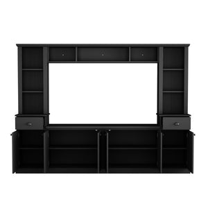 English Elm Tv Stand Modular Wall Unit with Adjustable Bridge Pier Cabinets and Open Shelving Black WF320396AAB