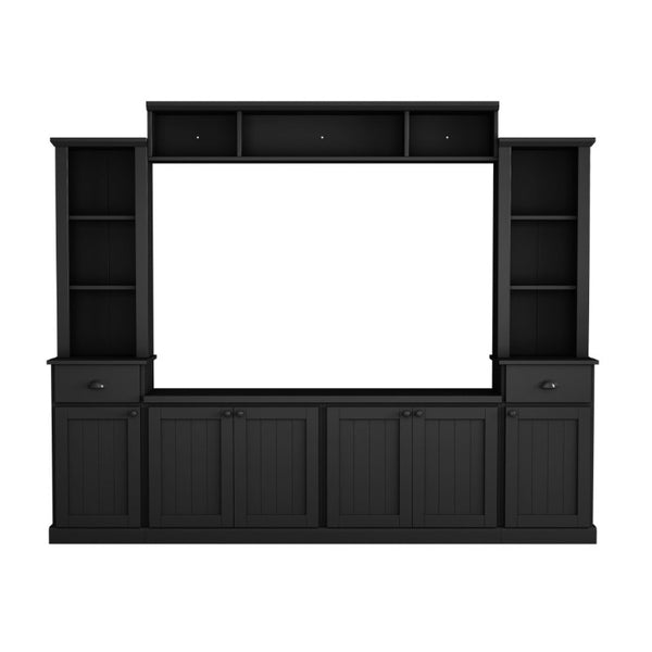 English Elm Tv Stand Modular Wall Unit with Adjustable Bridge Pier Cabinets and Open Shelving Black WF320396AAB