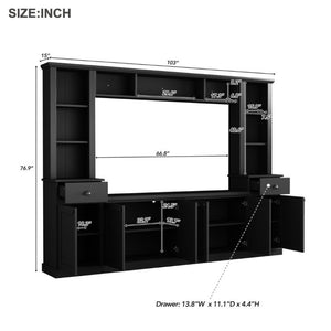 English Elm Tv Stand Modular Wall Unit with Adjustable Bridge Pier Cabinets and Open Shelving Black WF320396AAB