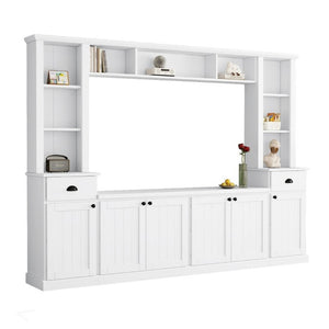 English Elm Tv Stand Modular Wall Unit with Adjustable Bridge Pier Cabinets and Open Shelving White WF320396AAK