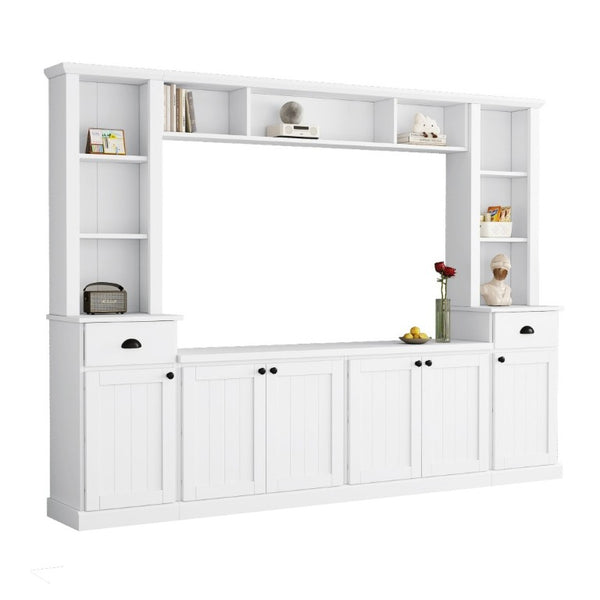 English Elm Tv Stand Modular Wall Unit with Adjustable Bridge Pier Cabinets and Open Shelving White WF320396AAK