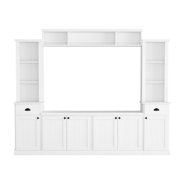 English Elm Tv Stand Modular Wall Unit with Adjustable Bridge Pier Cabinets and Open Shelving White WF320396AAK