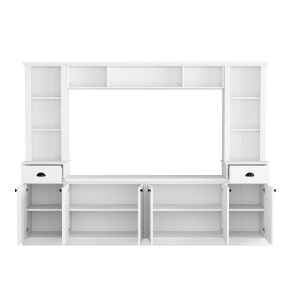 English Elm Tv Stand Modular Wall Unit with Adjustable Bridge Pier Cabinets and Open Shelving White WF320396AAK