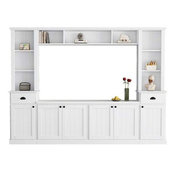 English Elm Tv Stand Modular Wall Unit with Adjustable Bridge Pier Cabinets and Open Shelving White WF320396AAK