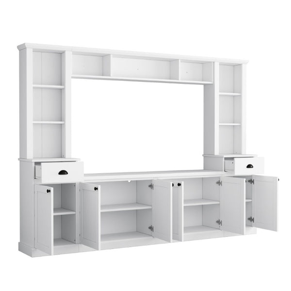 English Elm Tv Stand Modular Wall Unit with Adjustable Bridge Pier Cabinets and Open Shelving White WF320396AAK