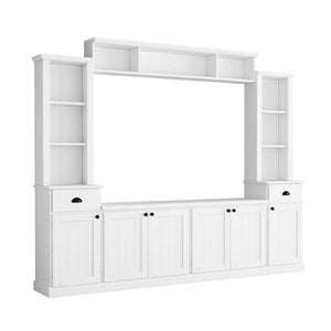 English Elm Tv Stand Modular Wall Unit with Adjustable Bridge Pier Cabinets and Open Shelving White WF320396AAK