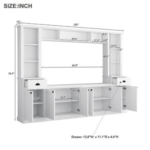 English Elm Tv Stand Modular Wall Unit with Adjustable Bridge Pier Cabinets and Open Shelving White WF320396AAK