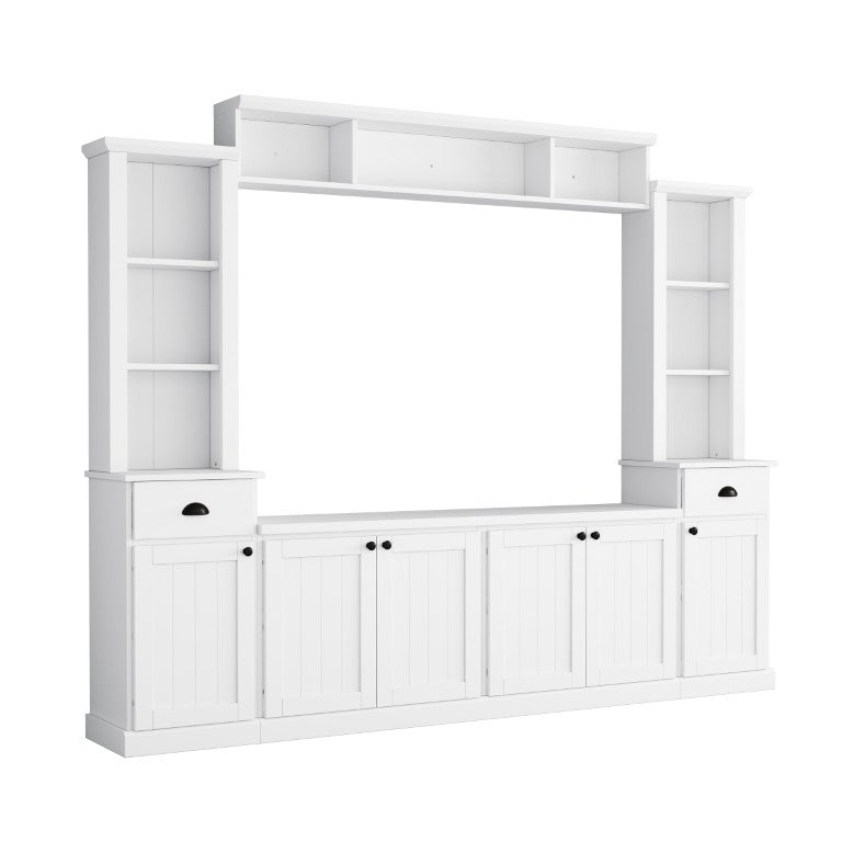 English Elm Tv Stand Wall Unit Four Piece Modular Entertainment Center with Open Shelving WF320397AAK