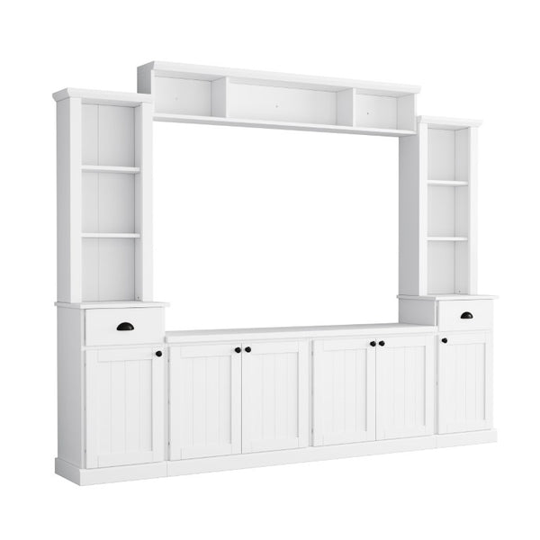 English Elm Tv Stand Wall Unit Four Piece Modular Entertainment Center with Open Shelving WF320397AAK
