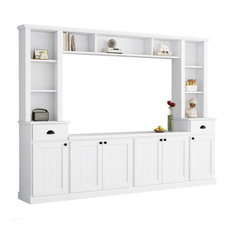 English Elm Tv Stand Wall Unit Four Piece Modular Entertainment Center with Open Shelving WF320397AAK