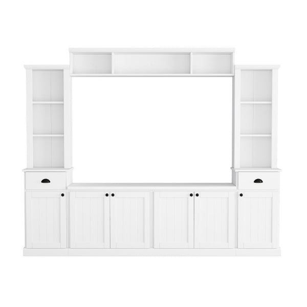 English Elm Tv Stand Wall Unit Four Piece Modular Entertainment Center with Open Shelving WF320397AAK